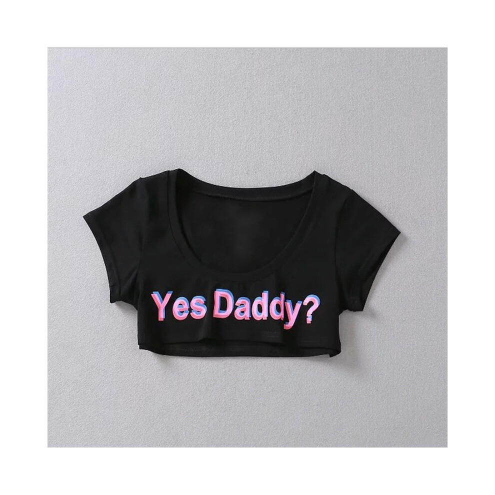 (black, One Size) 1 PC  Women Sexy Crop Tops Short Sleeve Cropped Shirts Summer Yes Daddy Letter Print T Shirt