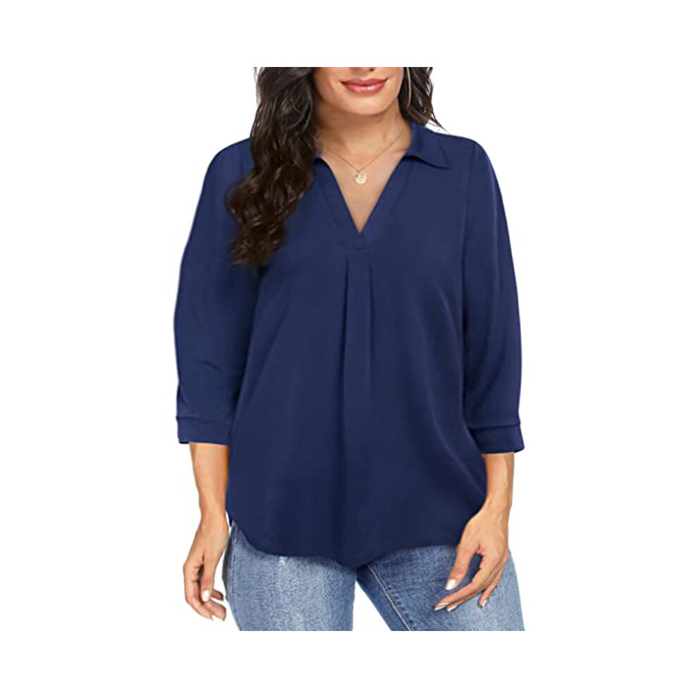 (Sky blue, 1XL) Women' Plus Size Chiffon women's pullover oversized loose V-neck shirt top  plus size women clothing