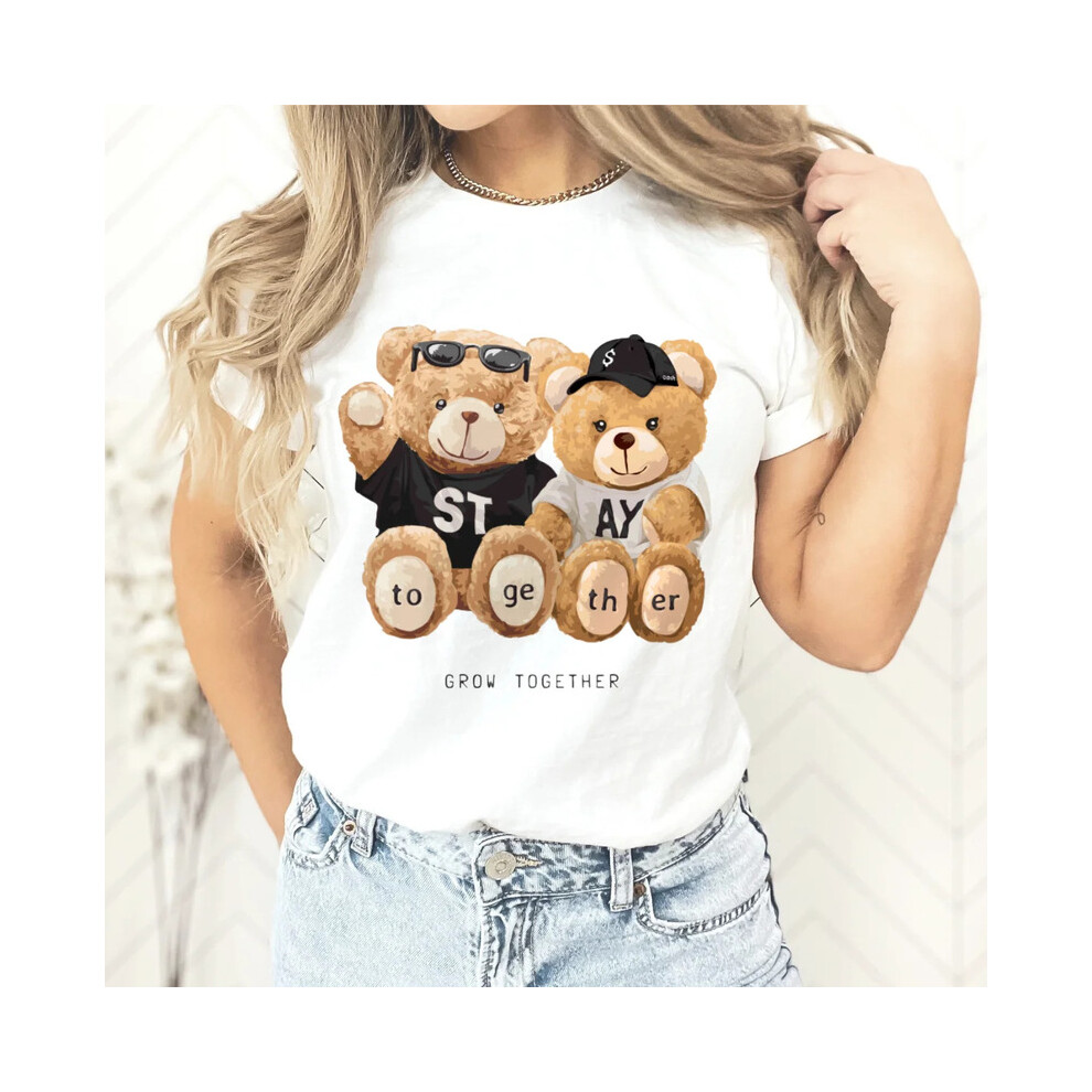 (3, S) New Couple Teddy Bear Print T-shirt Europe and The United States Fashion Crew-neck Top Woman Tops Oversized T Shirt  Harajuku