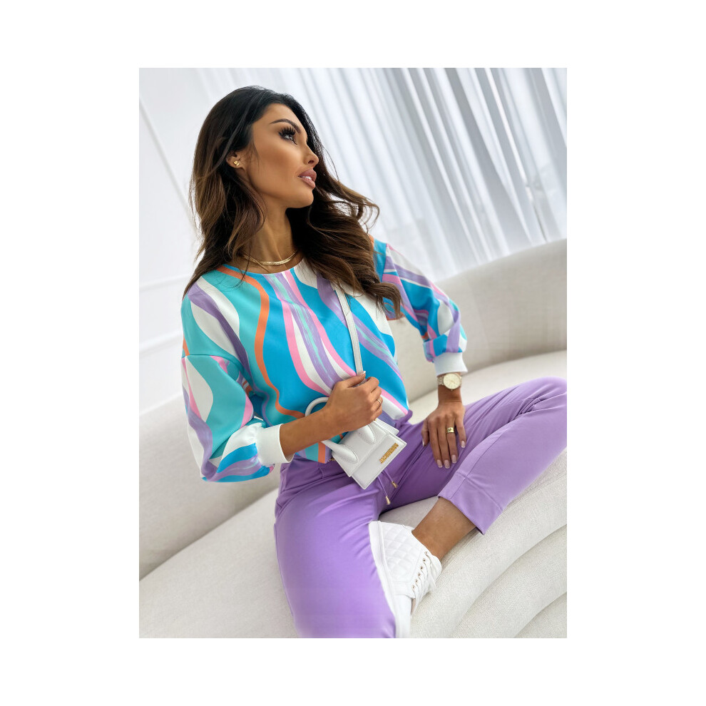 (blue, L) Spring Lady Shirts Long Sleeve O-neck Fashion Printing Women Floral Chiffon Blouses Womens Tops Blusas Femininas Elegantes