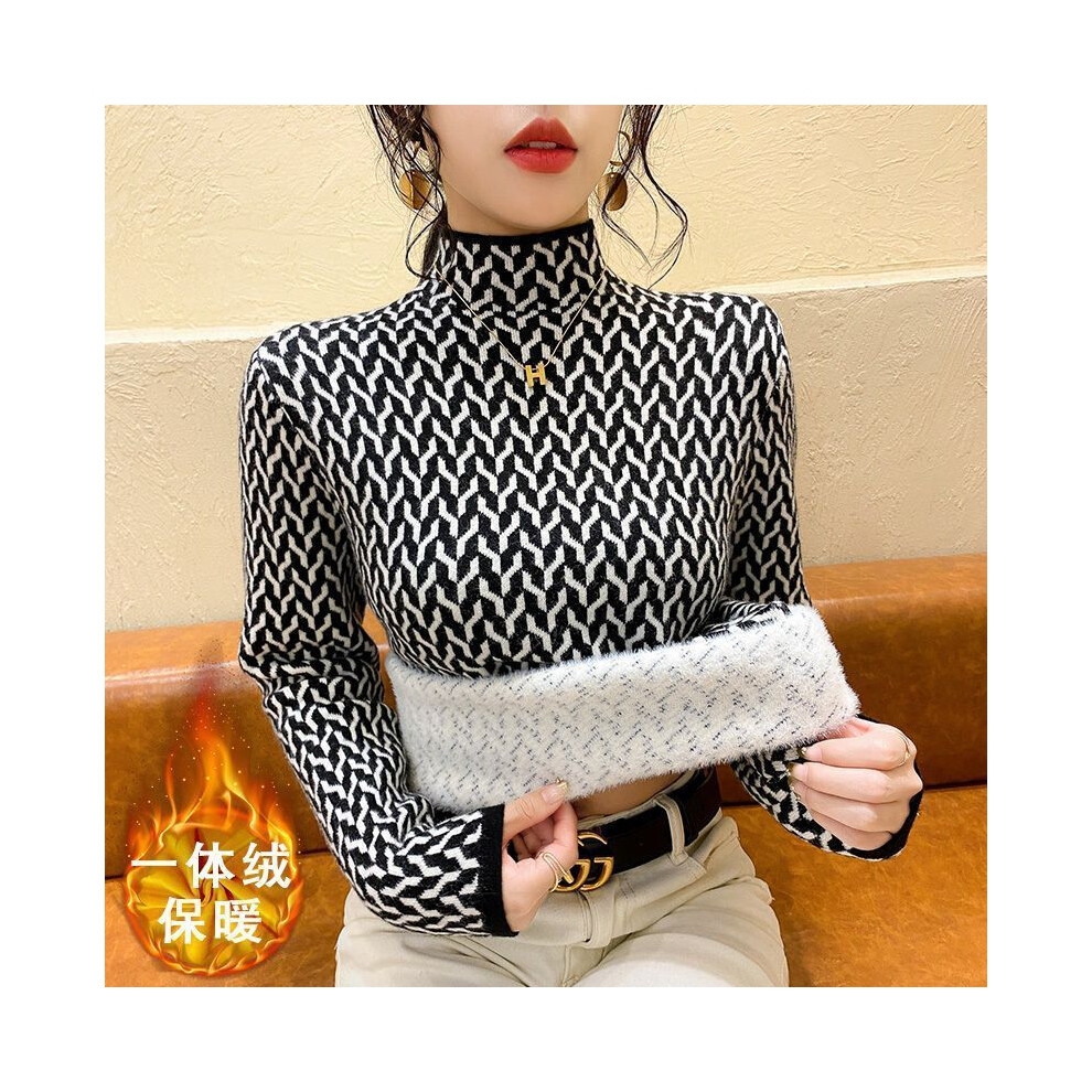Maxpower (Black, Xxxl) Fleece Sweater Bottoming Shirt Female Autumn Winter Thick Interior Lapping Half Height Collar Slim Pullovers Fashion Top Tee