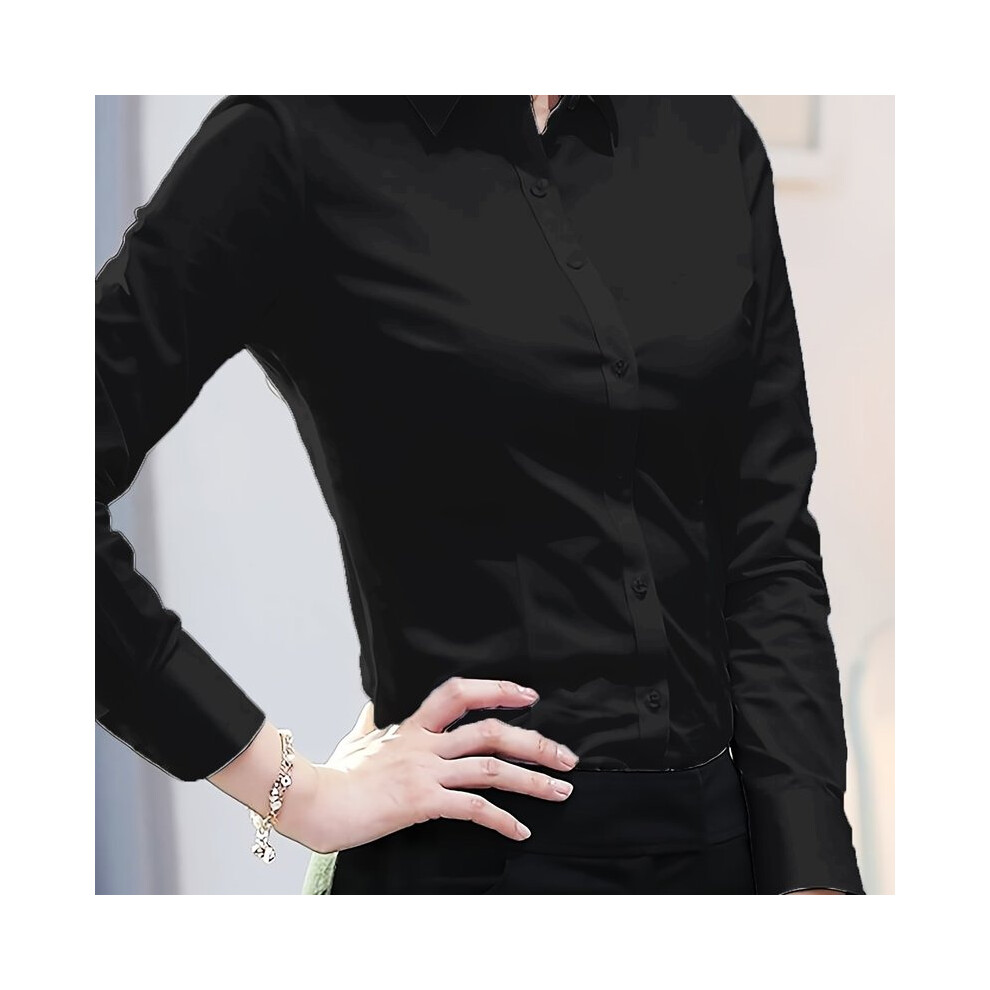 Maxpower (Black, Xxl) Elegant All-Season Solid Shirt Slim Button Tops Fashion White Shirt Turn-Down Collar Women's Long Sleeve Blouse White,Black