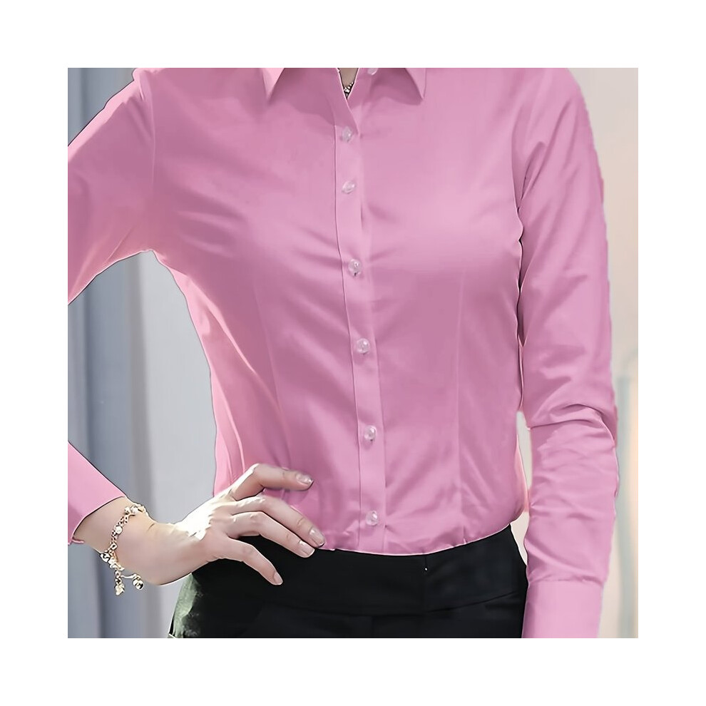 Maxpower (Pink Color, Xxxl) Elegant All-Season Solid Shirt Slim Button Tops Fashion White Shirt Turn-Down Collar Women's Long Sleeve Blouse Pink,White