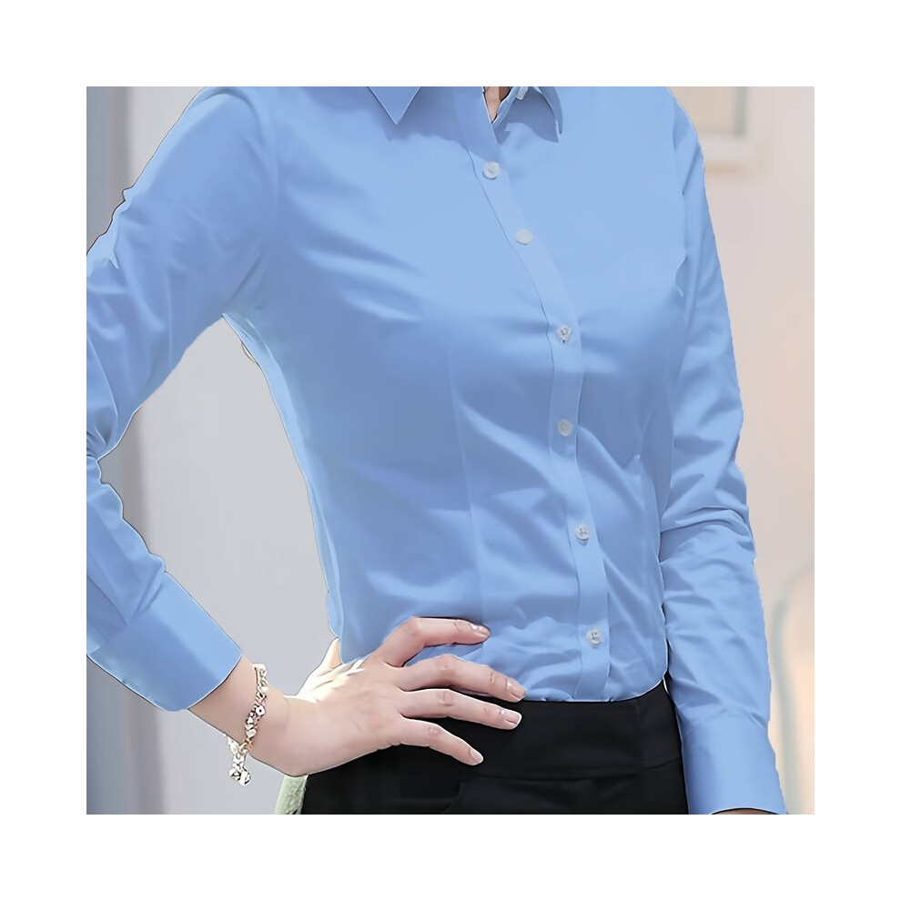 Maxpower (Sky Blue, Xl) Elegant All-Season Solid Shirt Slim Button Tops Fashion White Shirt Turn-Down Collar Women's Long Sleeve Blouse Blue,White