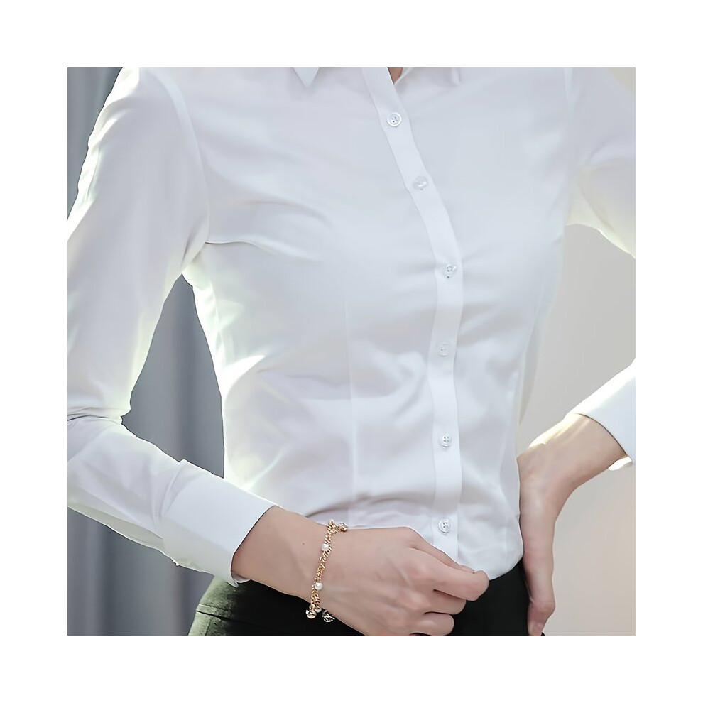 Maxpower (, Xxxl) Elegant All-Season Solid Shirt Slim Button Tops Fashion Shirt Turn-Down Collar Women's Long Sleeve Blouse White