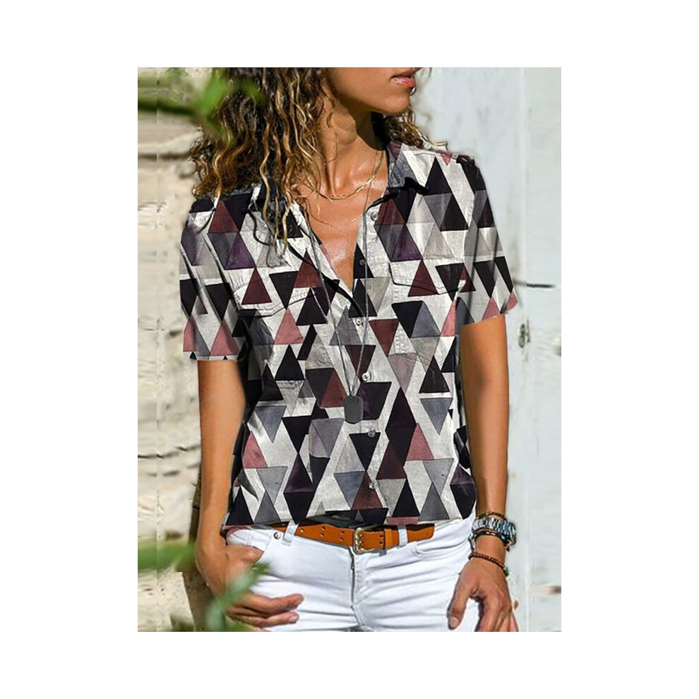 Maxpower (Gray, Xl) Summer New For Women's Printed Short Sleeved Shirt Fashion Pocket Simple Casual Loose Temperament All Matching Top Female