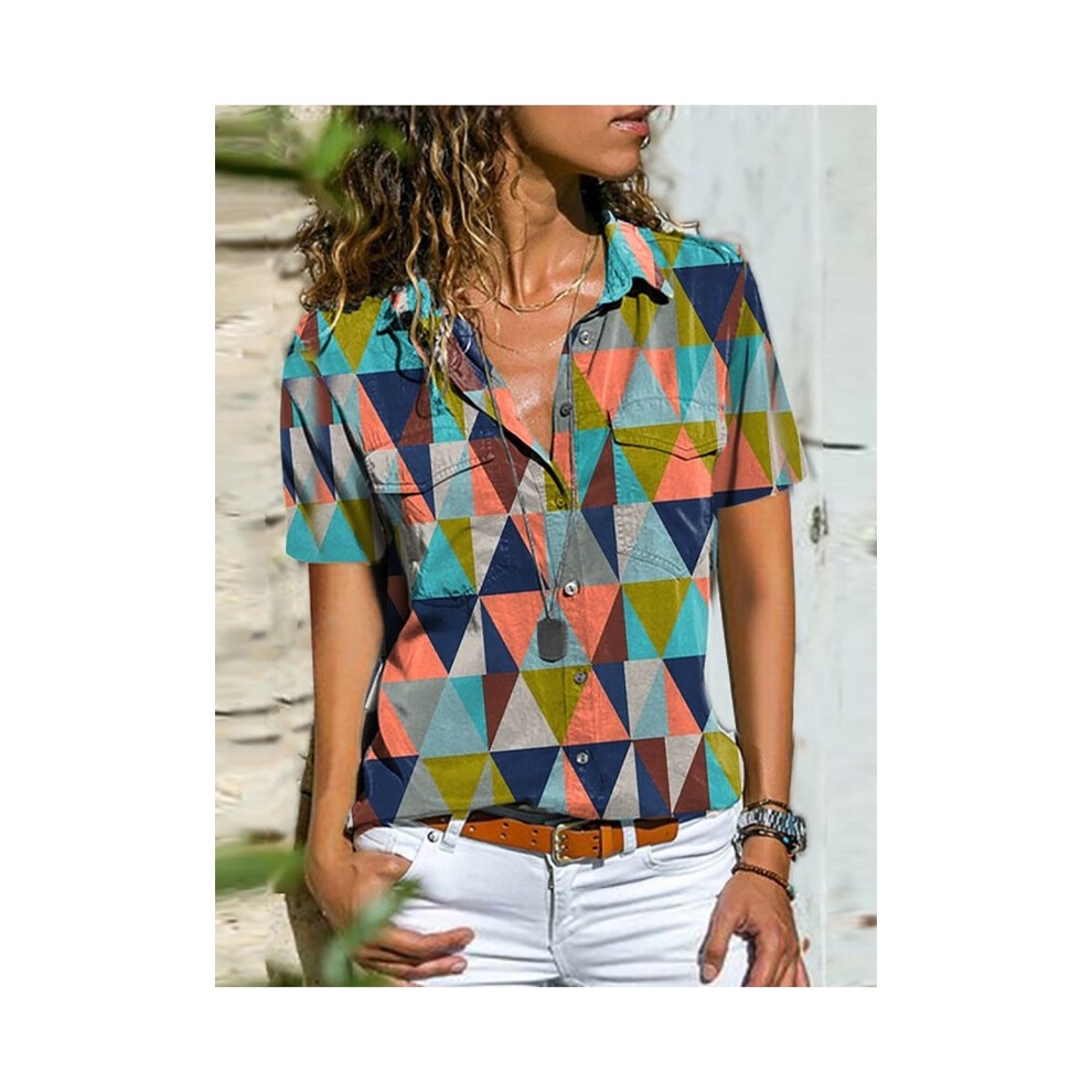 Maxpower (Ivory, Xl) Summer New For Women's Printed Short Sleeved Shirt Fashion Pocket Simple Casual Loose Temperament All Matching Top Female