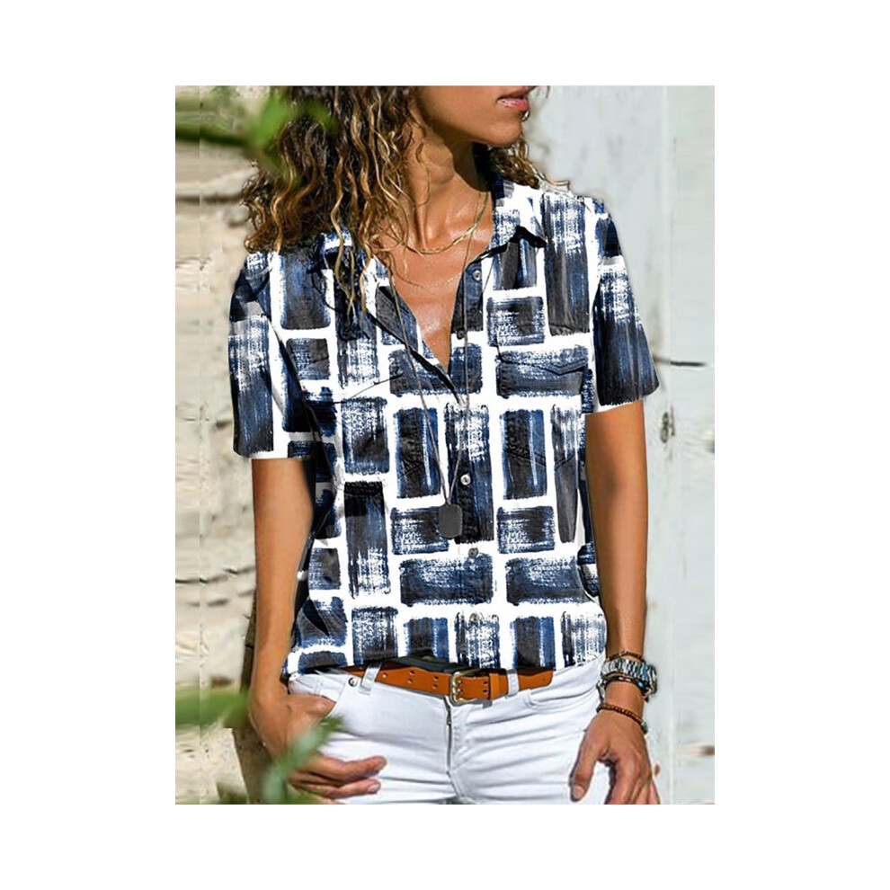 Maxpower (Khaki, M) Summer New For Women's Printed Short Sleeved Shirt Fashion Pocket Simple Casual Loose Temperament All Matching Top Female