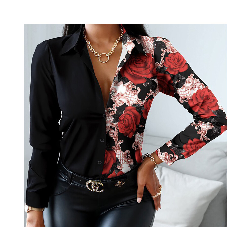(35, L) Women's Blouse Fashion Print Long Sleeve Tops Black Elegant Shirts & Blouses Autumn Youthful Woman Clothes New Arrivals