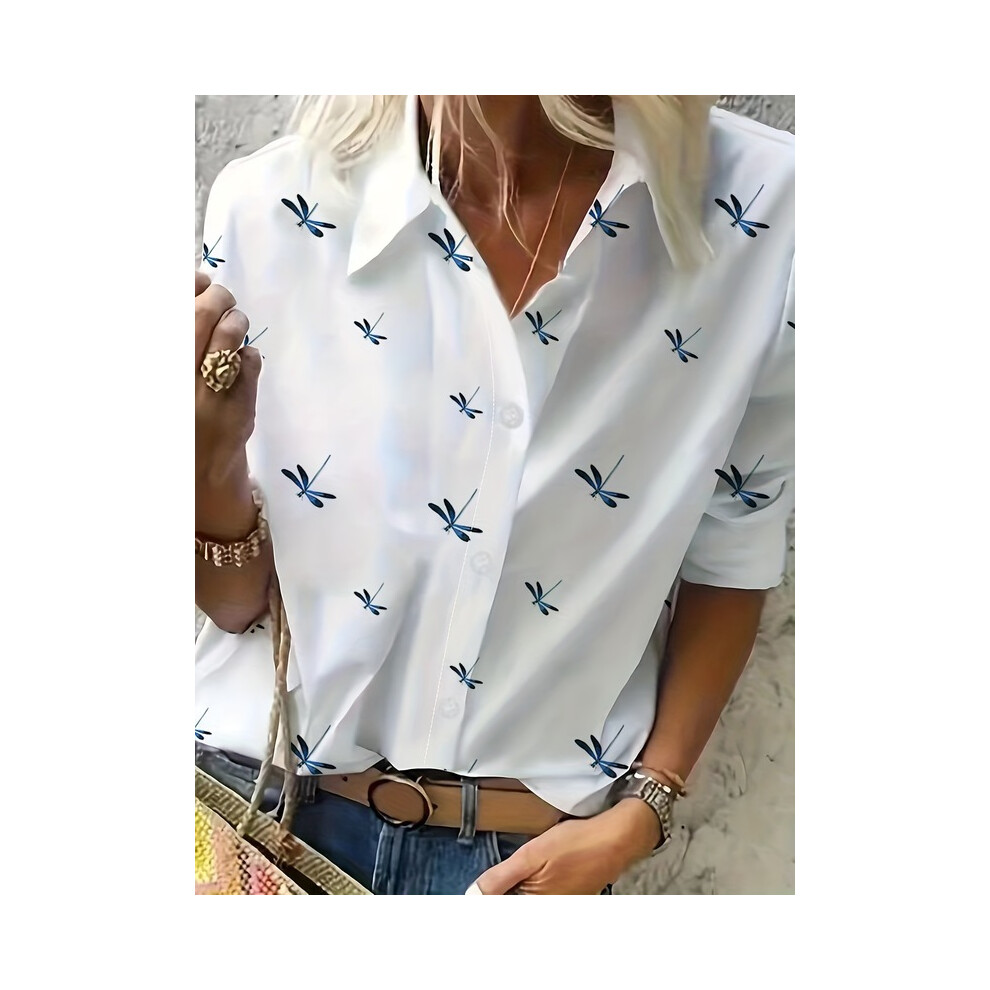 (Dragonfly, XL) Fashion Long Sleeve Shirt Women Tops And Blouses  Sping Autumn Casual Buttons Office Ladies Shirts For Women Top Femme