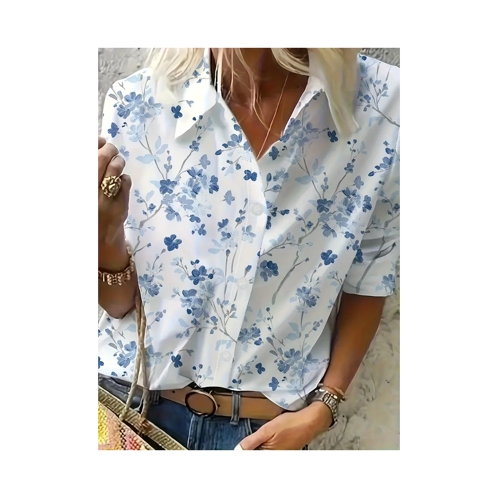 (Light  Blue, L) Fashion Long Sleeve Shirt Women Tops And Blouses  Sping Autumn Casual Buttons Office Ladies Shirts For Women Top Femme