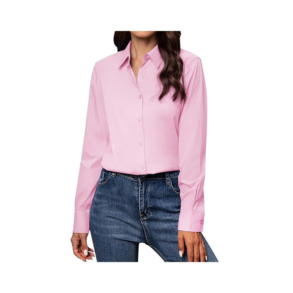 (RD1, XXL) New Women'S White Shirts Fashion Casual Long Sleeve Lapel Cardigan Button Up Shirt Top Women Solid Color Formal Business