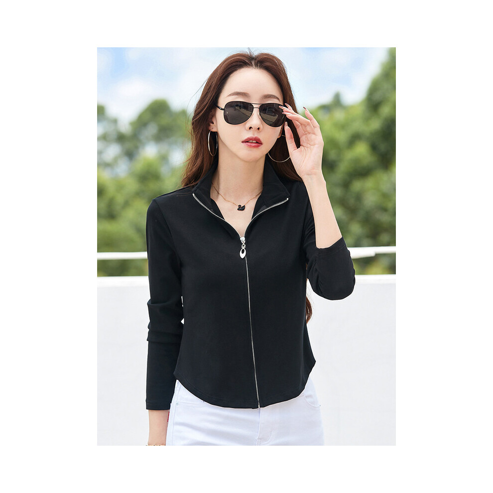 (black, M) #0425 Turtleneck T Shirt Women Zipper Sexy Streetwear Short T Shirt Female Solid Color Cotton Slim Long Sleeve Womens Tee Shirts