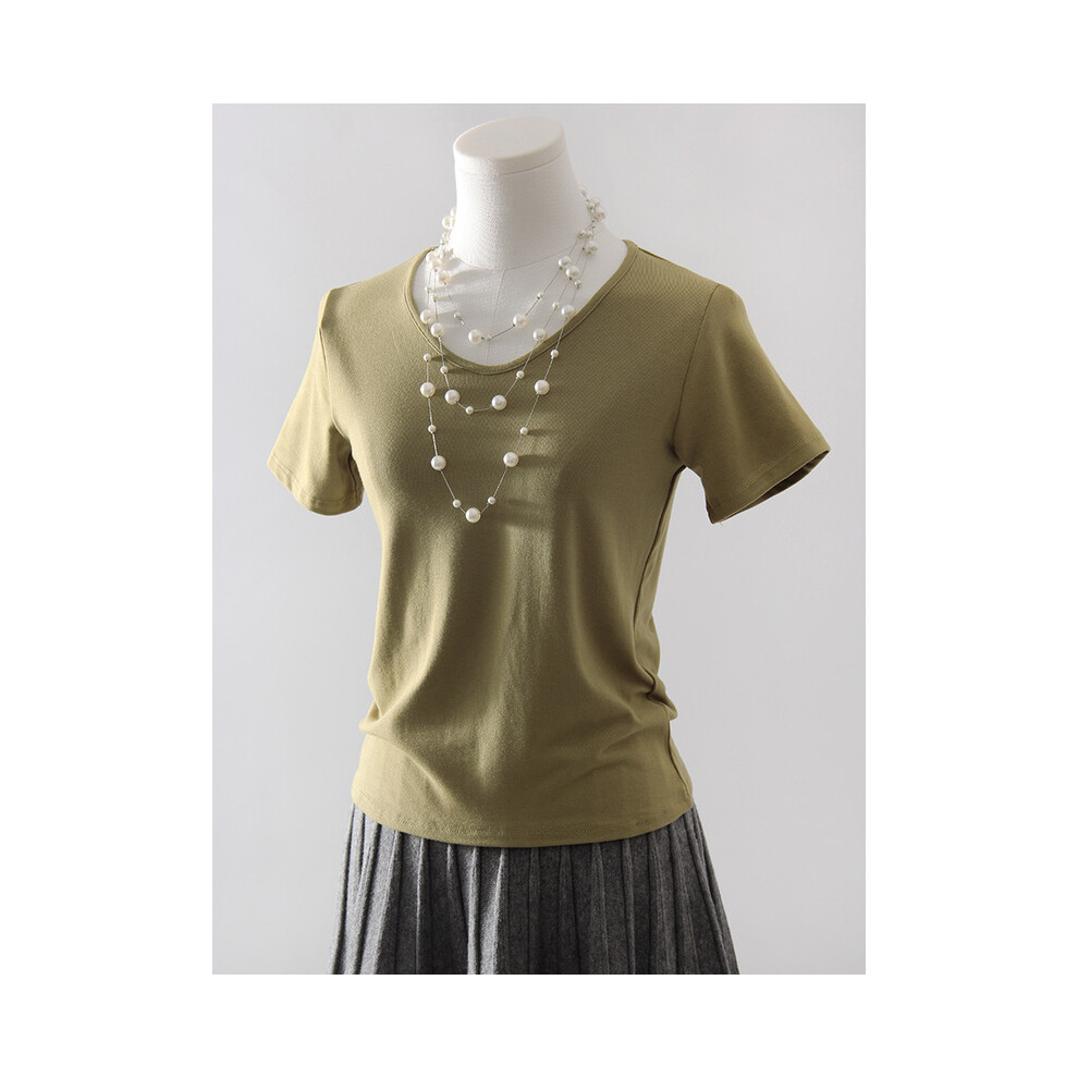 (Light Green, XL) Slim V Neck T Shirts For Women Short Sleeves Black Slim Tops Summer Thick Modal T Shirt Women V Neck Short Sleeve Tops Tees