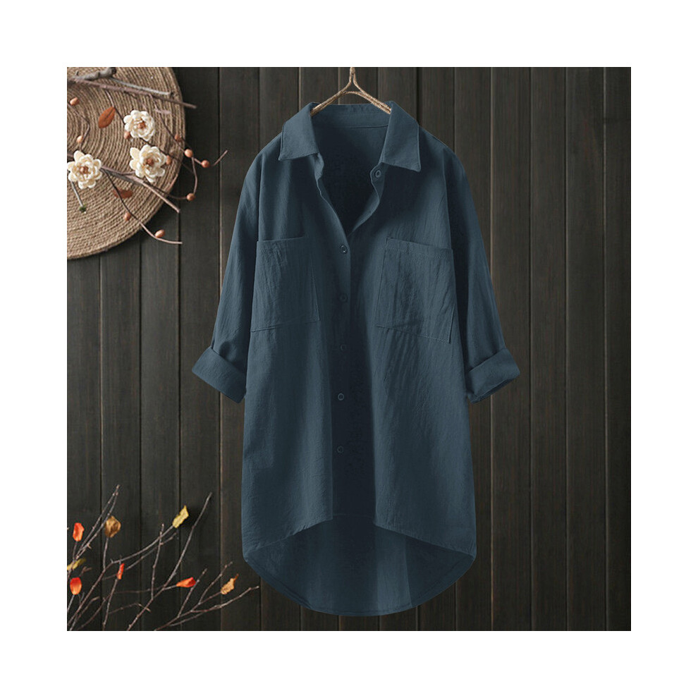 (Dark Gray, XL) Womens Cotton Button Down Shirts Solid Classic Long Sleeve Work Blouses Tops Large Size T Shirts For Woman Blusas Para Mujer