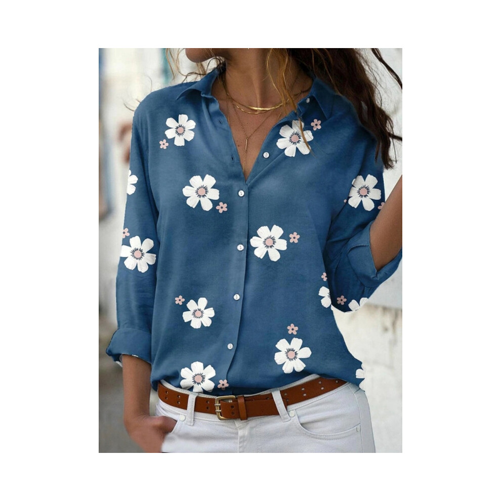 Maxpower (Blue, 5XL) Elegant Women Shirt Fashion Casual Shirt Ladies Long Sleeve Loose Top