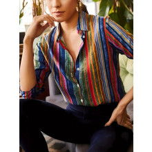 (AH211, XL) Women's shirt casual loose soft comfortable button lapel fashion shirt sun shade breathable women's slim shirt plus size