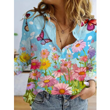 (AH212, S) Women's shirt casual loose soft comfortable button lapel fashion shirt sun shade breathable women's slim shirt plus size