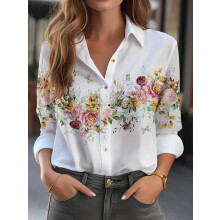 (AH214, M) Women's shirt casual loose soft comfortable button lapel fashion shirt sun shade breathable women's slim shirt plus size