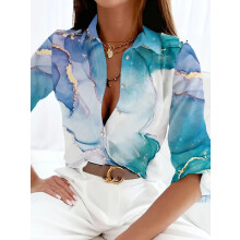 (AH215, M) Women's shirt casual loose soft comfortable button lapel fashion shirt sun shade breathable women's slim shirt plus size