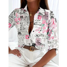 (AH216, XXXL) Women's shirt casual loose soft comfortable button lapel fashion shirt sun shade breathable women's slim shirt plus size