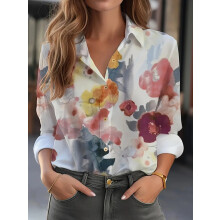 (AH217, XS) Women's shirt casual loose soft comfortable button lapel fashion shirt sun shade breathable women's slim shirt plus size