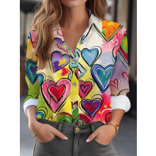 (AH219, M) Women's shirt casual loose soft comfortable button lapel fashion shirt sun shade breathable women's slim shirt plus size