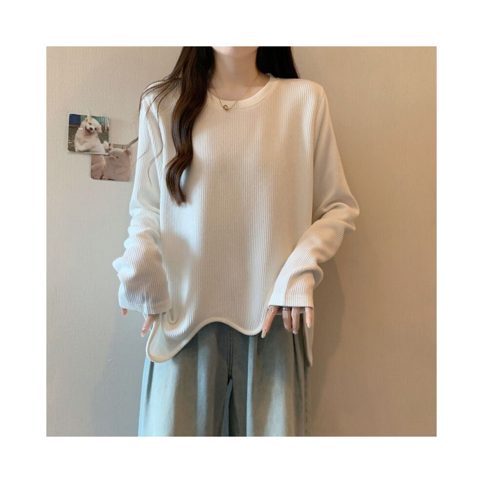 (WHITE, XXL) German Velvet Irregular Large Size Long-sleeved T-shirt Autumn and Winter New Style Slim and Warm Bottom Loose Top for Women