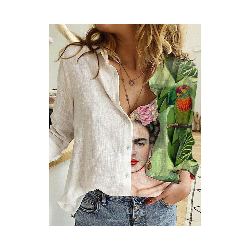(11, XL) Women Spring And Autumn Long Sleeve Polo Neck Fashion Print Loose Relaxed Comfortable Slim Elegant Commuter Popular Tops