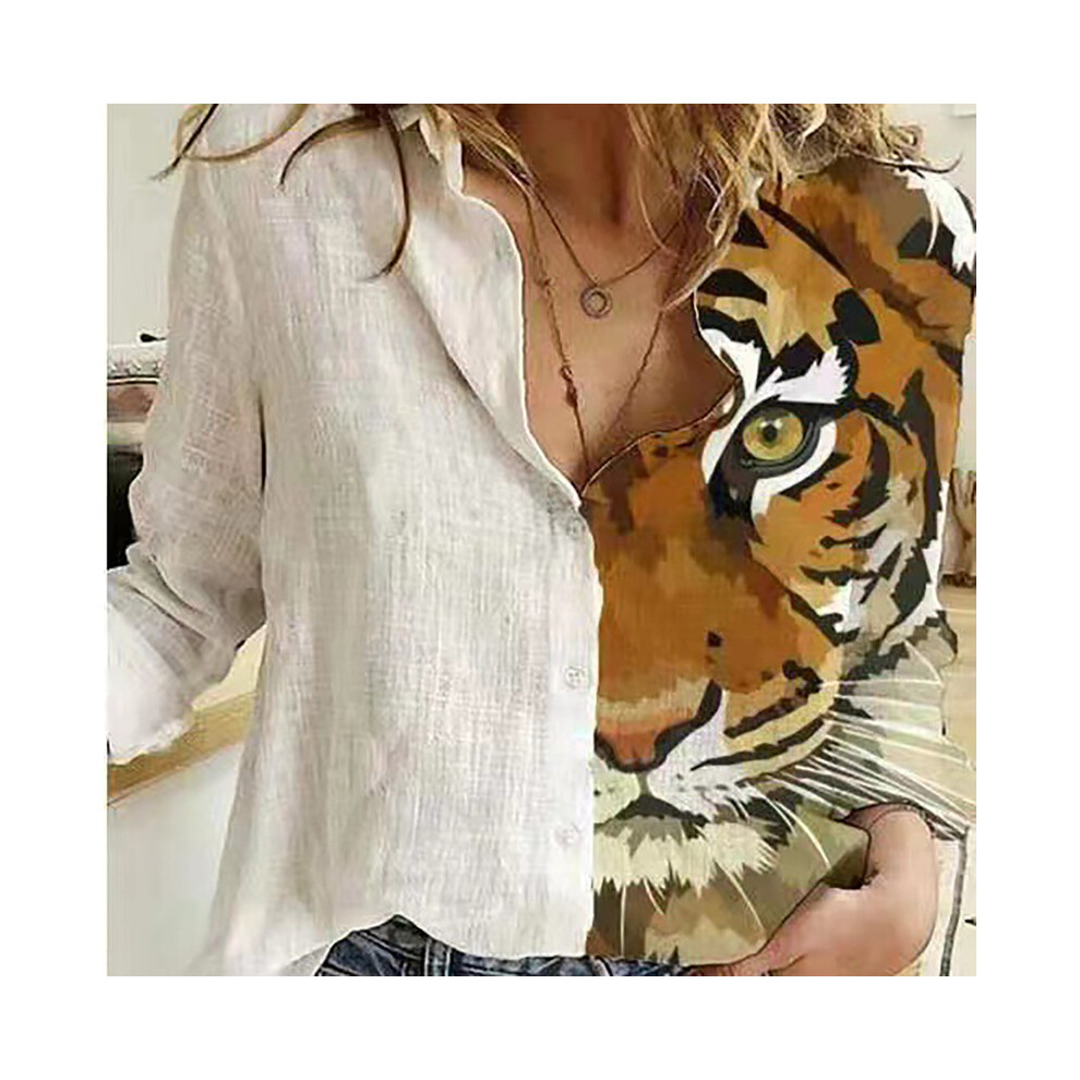 (7, L) Women Spring And Autumn Long Sleeve Polo Neck Fashion Print Loose Relaxed Comfortable Slim Elegant Commuter Popular Tops
