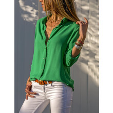(green, L) Women Elegant Solid Blouse and Shirt Elegant Long Sleeve V Neck Loose Chiffon Blouse Office Lady Loose Tunics Oversized Tops