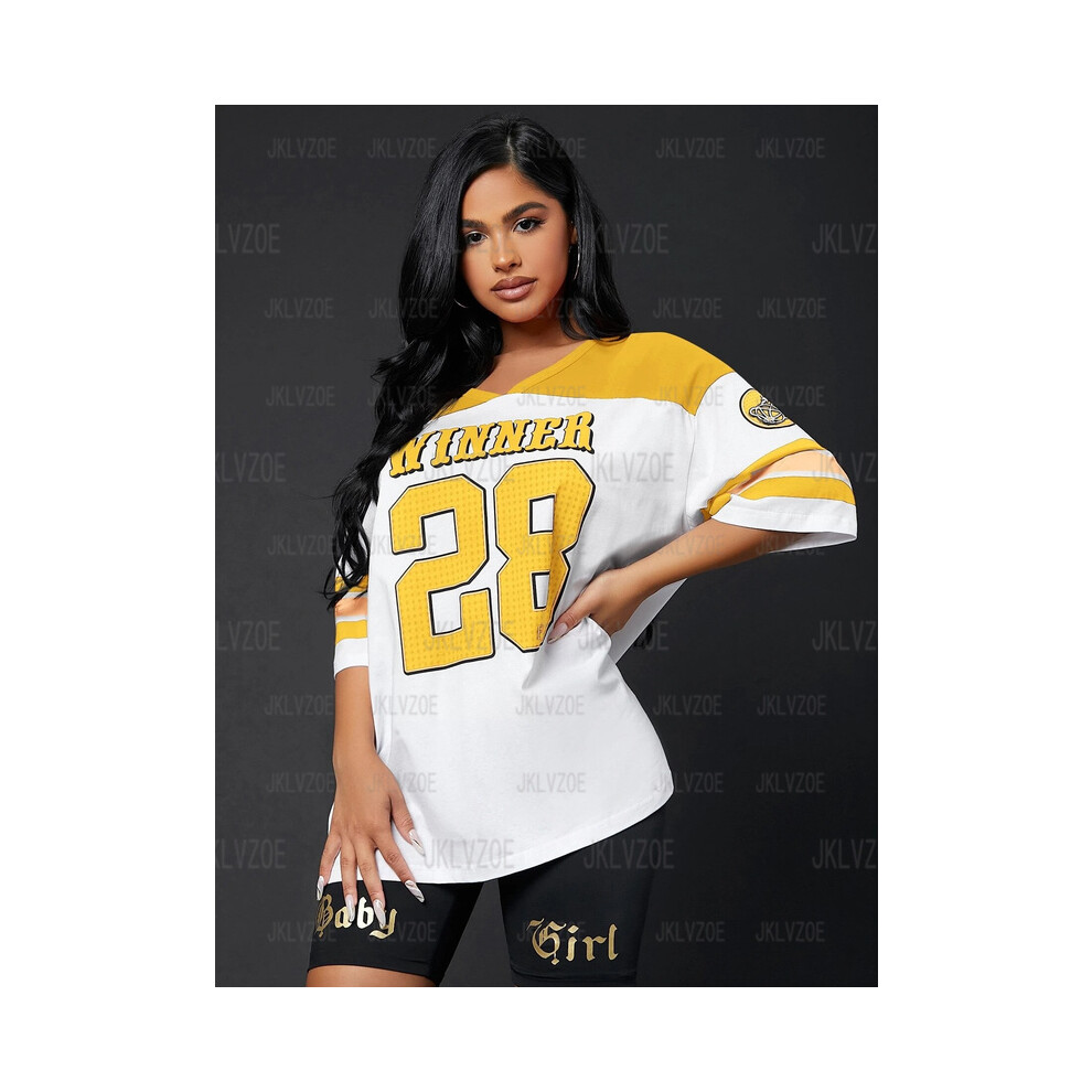 (wjr903055, XXS) Summer Women Tshirt Winner 28 Couple Tee Breathable Football Jersey High Quanlity Tops Oversized Casual V-neck Tshirt Streetwear