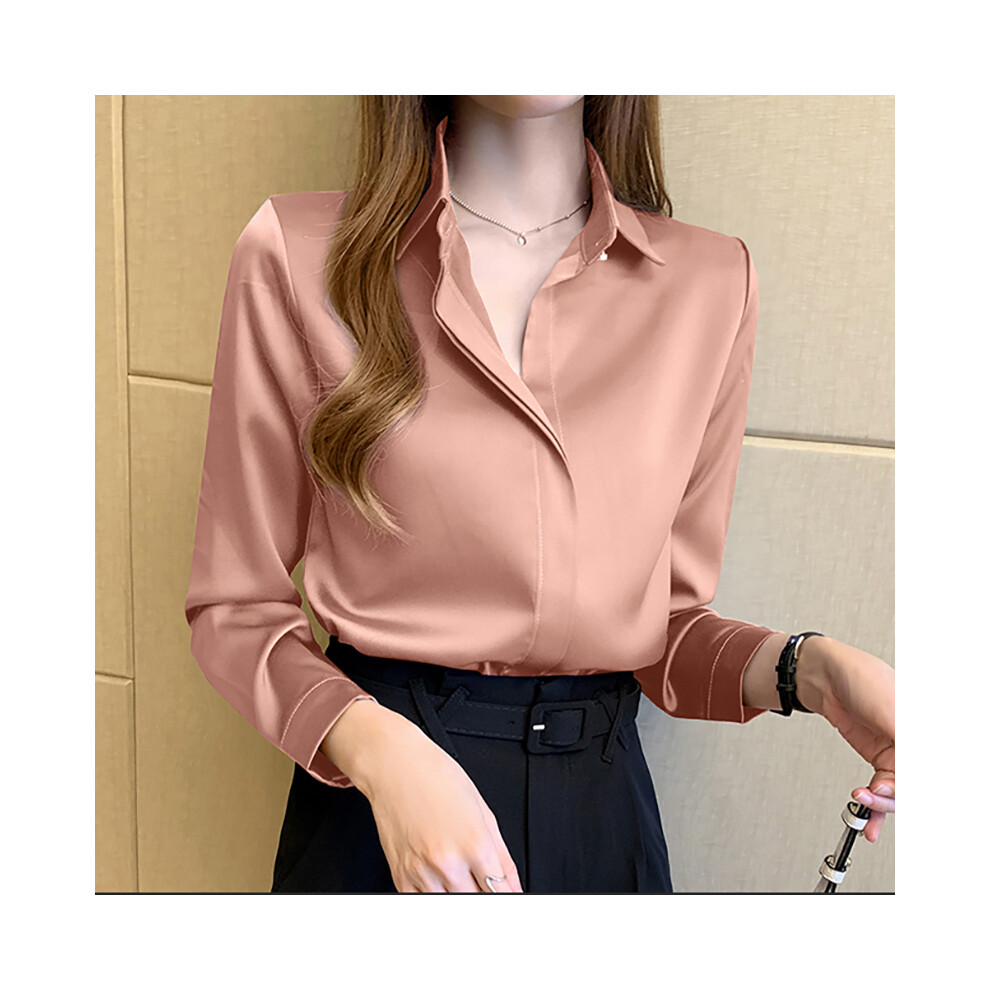 Maxpower (Pink, Xxl) Women Shirts And Blouses Satin Fashion Woman Blouse Women's Autumn Clothing Elegant And Youth Woman Blouses Ol Ladies Tops