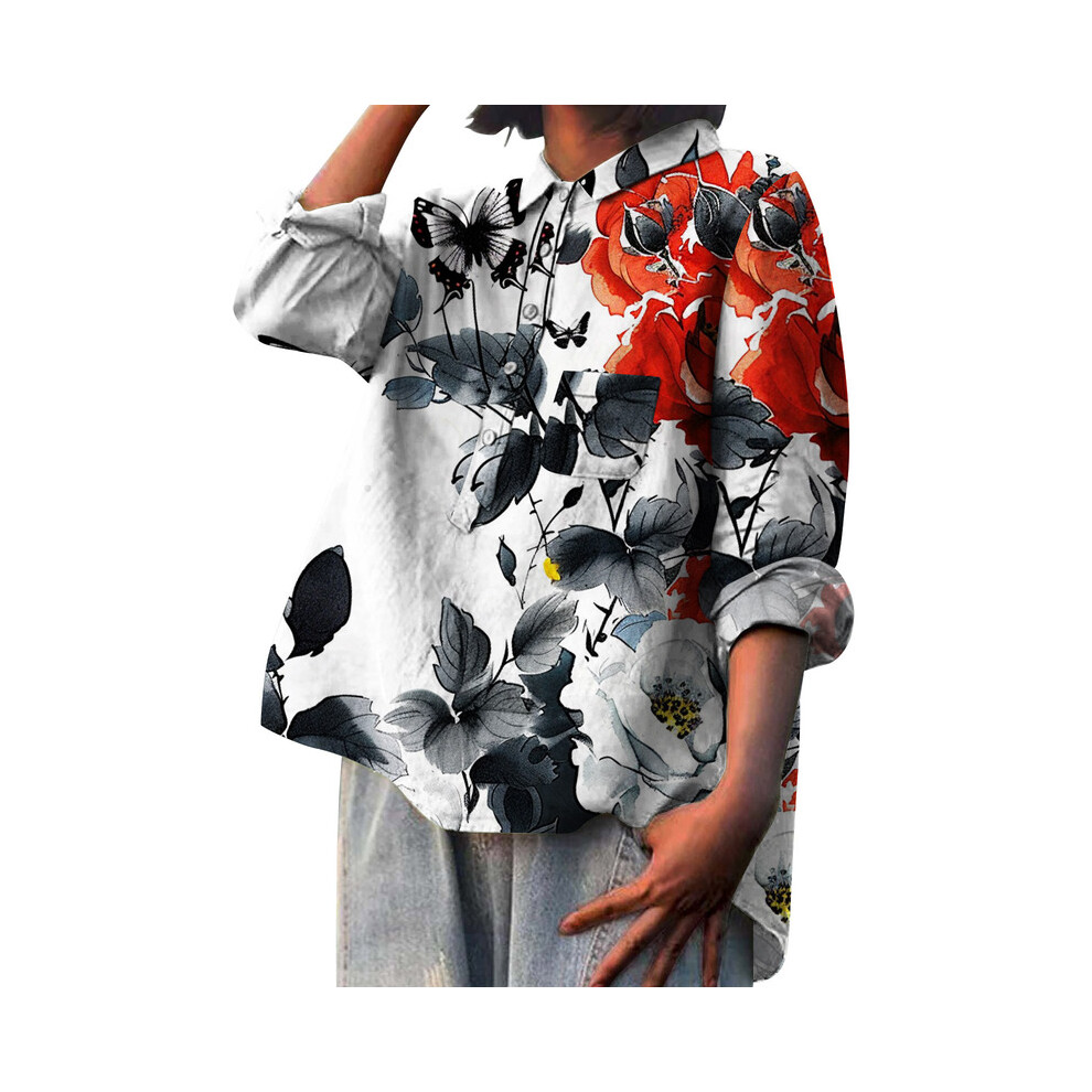 (XL24053-SZW61, L) Women Cotton Linen Shirt Solid Loose Long Sleeve Top Plus Size Women Clothing Shirts & Blouses Autumn Blusas Para Mujer Camisas