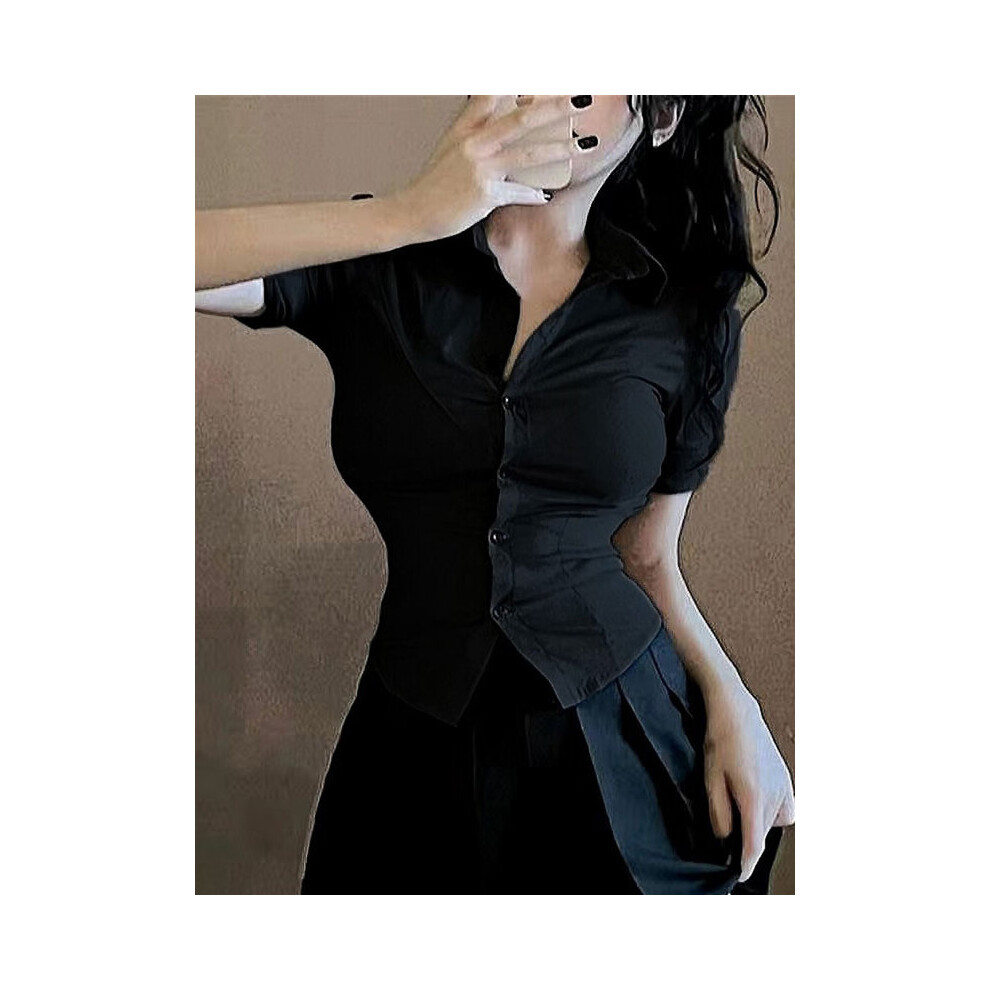 (black, L) Fashion Woman Blouse Elastic Slim Body Sexy Women's Shirt Korean Summer Clothes Streetwear Short Sleeve Shirts New In Now