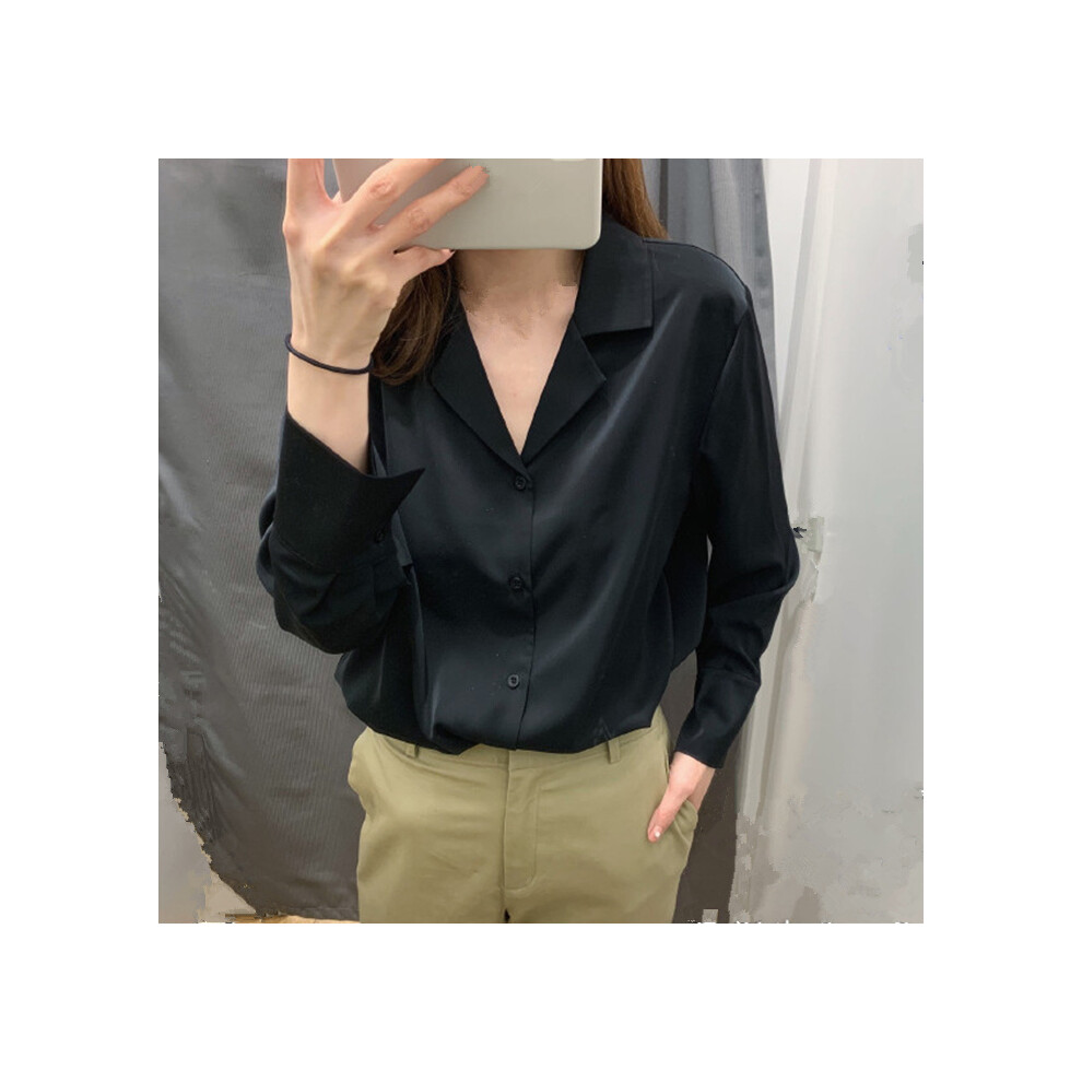 (black, XL) Womens Tops And Blouses Solid White Blouse Office Shirt Blusas Mujer De Moda  Long Sleeve Blouse Women Shirts Clothes A405