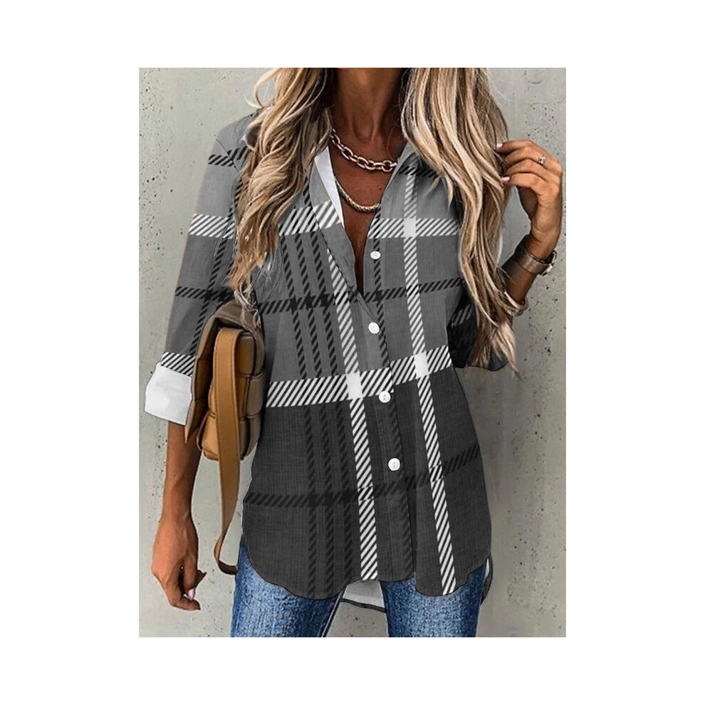 (B25SLTHA240216H, 4XL) Street Fashion Blue and White Striped Shirt Women Irregular Long-Sleeved Oversized Smock  Spring Loose Plaid Top Tide