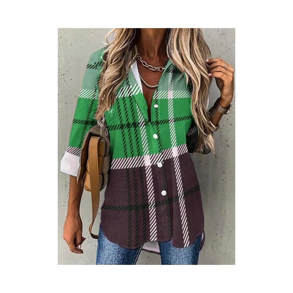 (B25SLTHA240216L, 5XL) Street Fashion Blue and White Striped Shirt Women Irregular Long-Sleeved Oversized Smock  Spring Loose Plaid Top Tide
