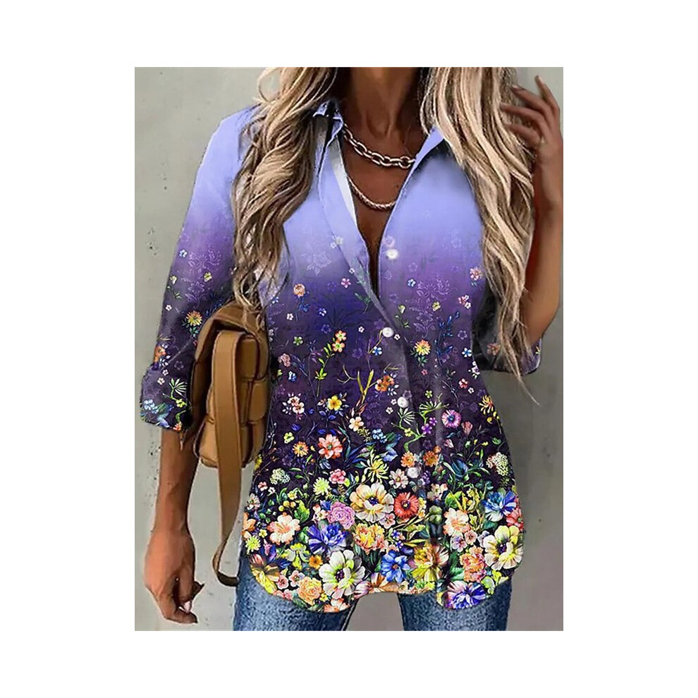 (B25SLTHA240216Z, XXXL) Street Fashion Blue and White Striped Shirt Women Irregular Long-Sleeved Oversized Smock  Spring Loose Plaid Top Tide