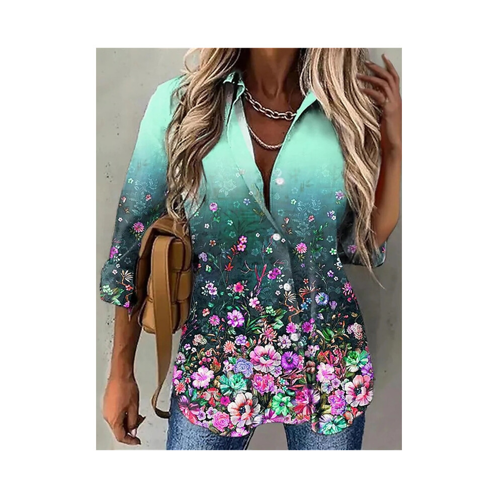 (B25SLTHA2402172, M) Street Fashion Blue and White Striped Shirt Women Irregular Long-Sleeved Oversized Smock  Spring Loose Plaid Top Tide