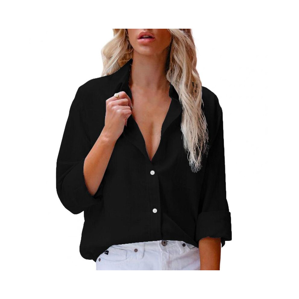 (Black, 2XL) Casual Shirt for Women Blouses Single Breasted Long Sleeve Blouses Women Office Shirt Ladies Shirts chemise femme