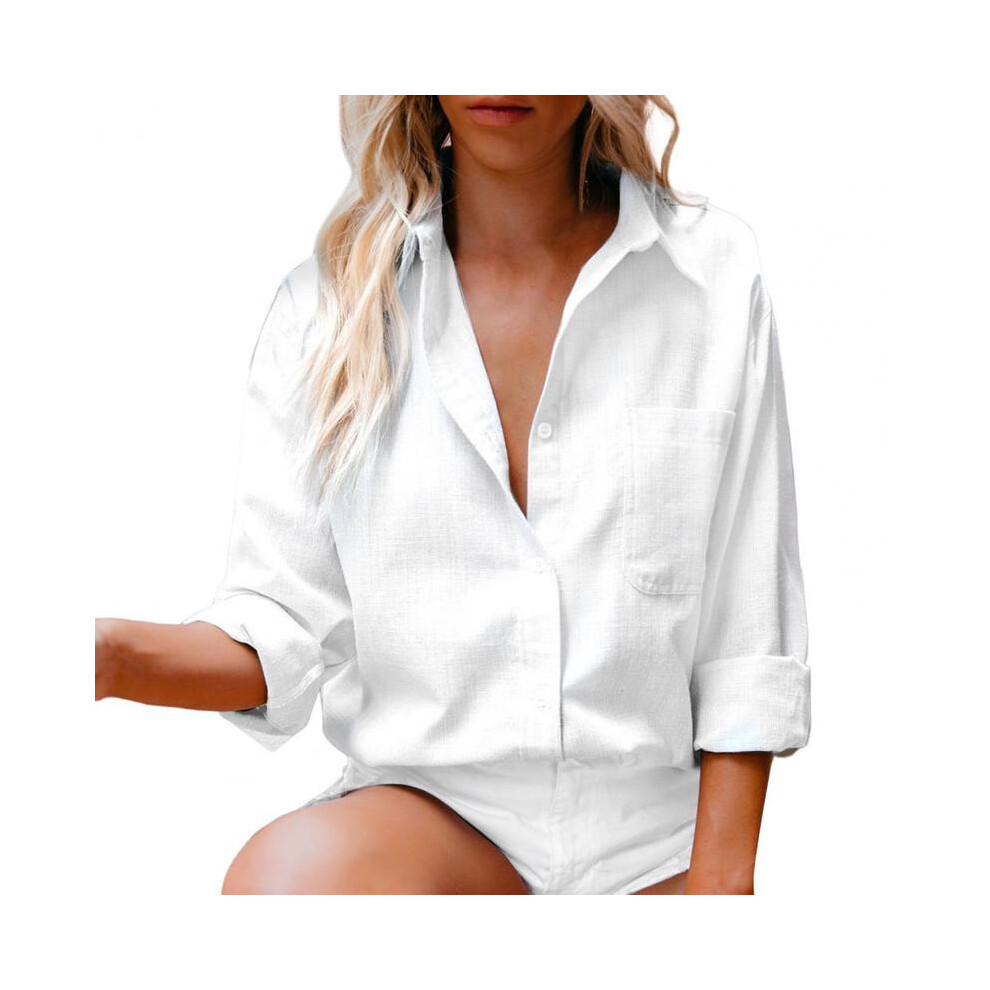 (White, L) Casual Shirt for Women Blouses Single Breasted Long Sleeve Blouses Women Office Shirt Ladies Shirts chemise femme