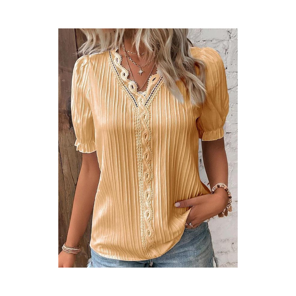 Maxpower (Gold, L) Elegant Blouse White Shirt Lace Summer Fashion Pullover Top Office Lady Shirt Ropa Mujer Primavera Verano Blusas Femeninas