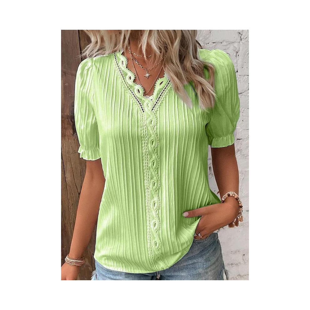 Maxpower (Green, M) Elegant Blouse White Shirt Lace Summer Fashion Pullover Top Office Lady Shirt Ropa Mujer Primavera Verano Blusas Femeninas