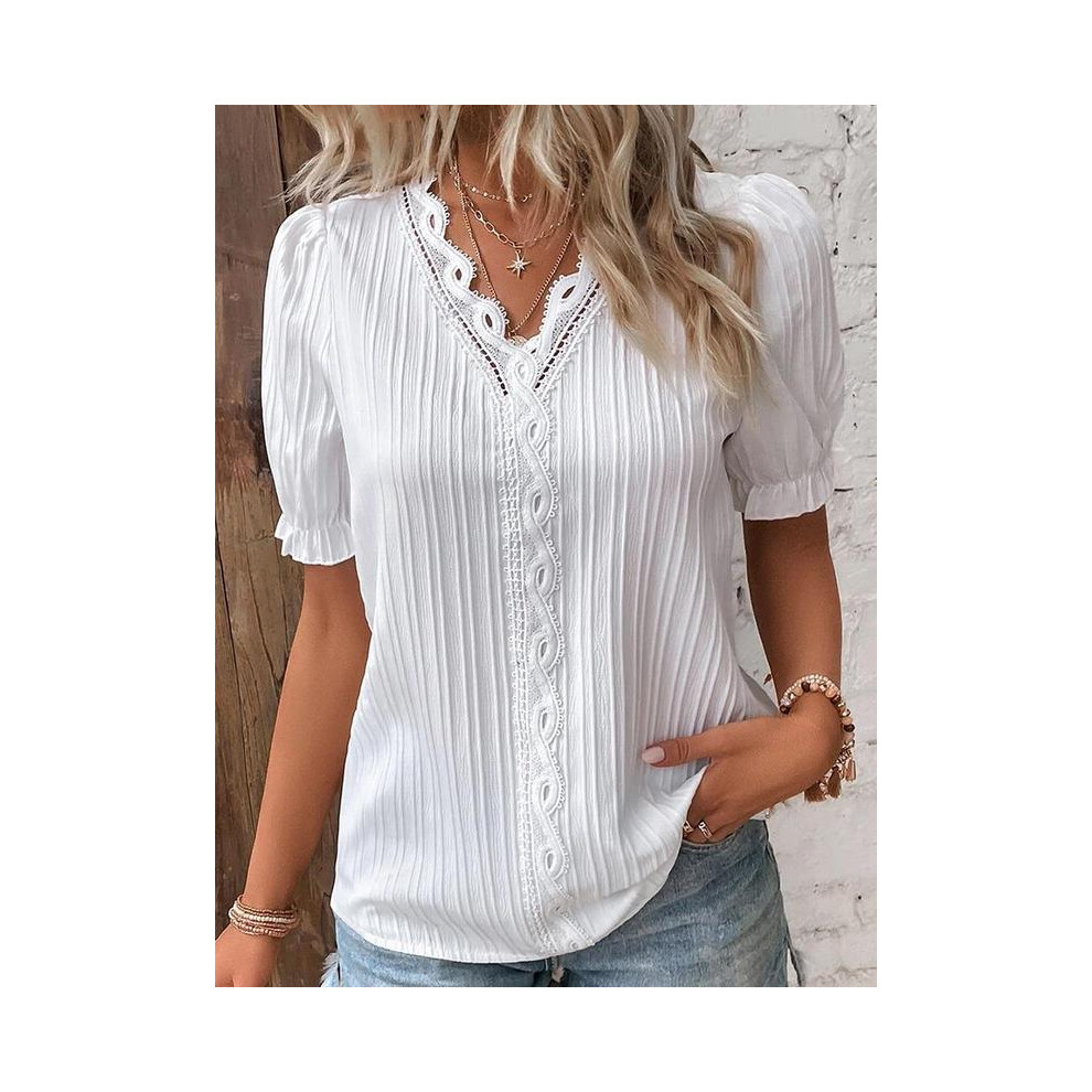 Maxpower (Ivory, L) Elegant Blouse White Shirt Lace Summer Fashion Pullover Top Office Lady Shirt Ropa Mujer Primavera Verano Blusas Femeninas