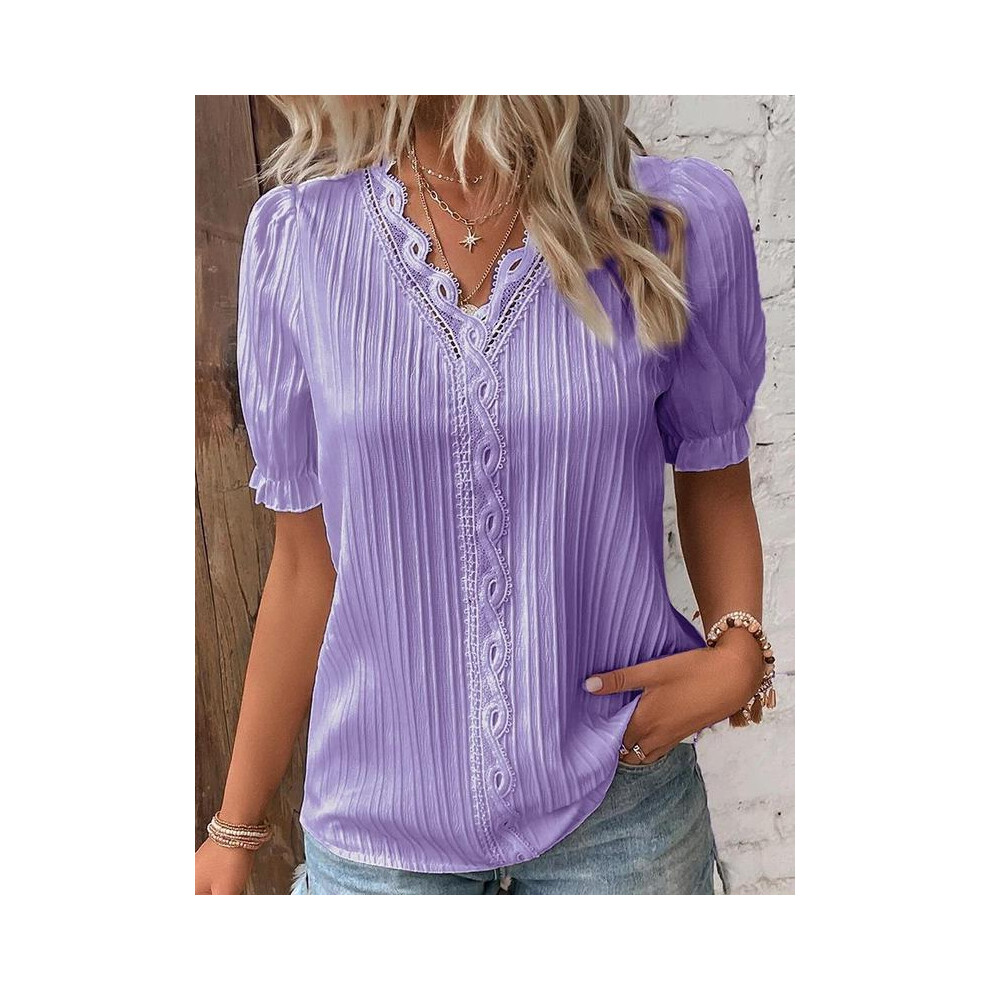 Maxpower (Purple, M) Elegant Blouse White Shirt Lace Summer Fashion Pullover Top Office Lady Shirt Ropa Mujer Primavera Verano Blusas Femeninas