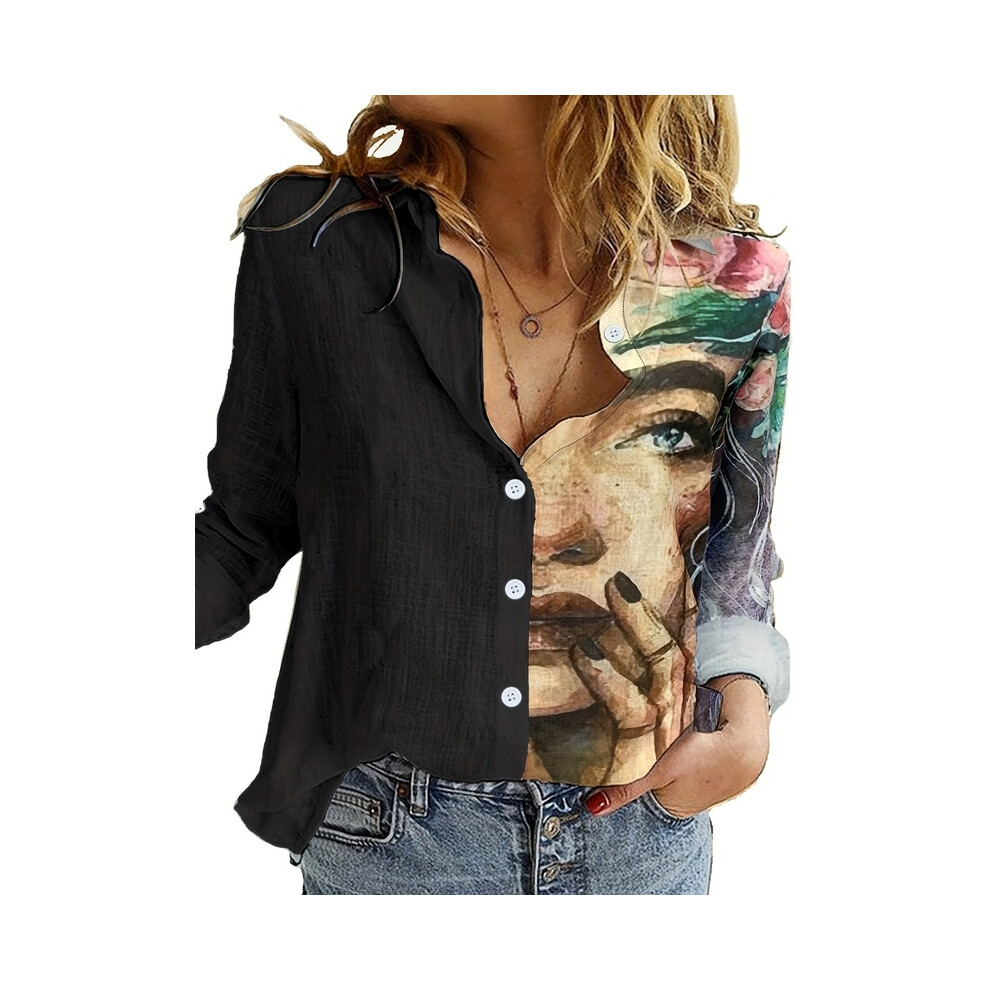 (B25SLTHN232415V, XL) Ladies Song Women Luxury Tops Spring Spring Long Sleeve Standing Collar Vintage Button Tops Office Women Pullover Harajuku Tops