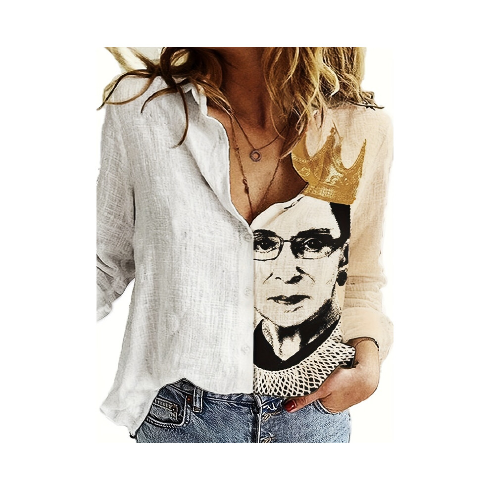 (B25SLTHN232511E, XL) Ladies Song Women Luxury Tops Spring Spring Long Sleeve Standing Collar Vintage Button Tops Office Women Pullover Harajuku Tops