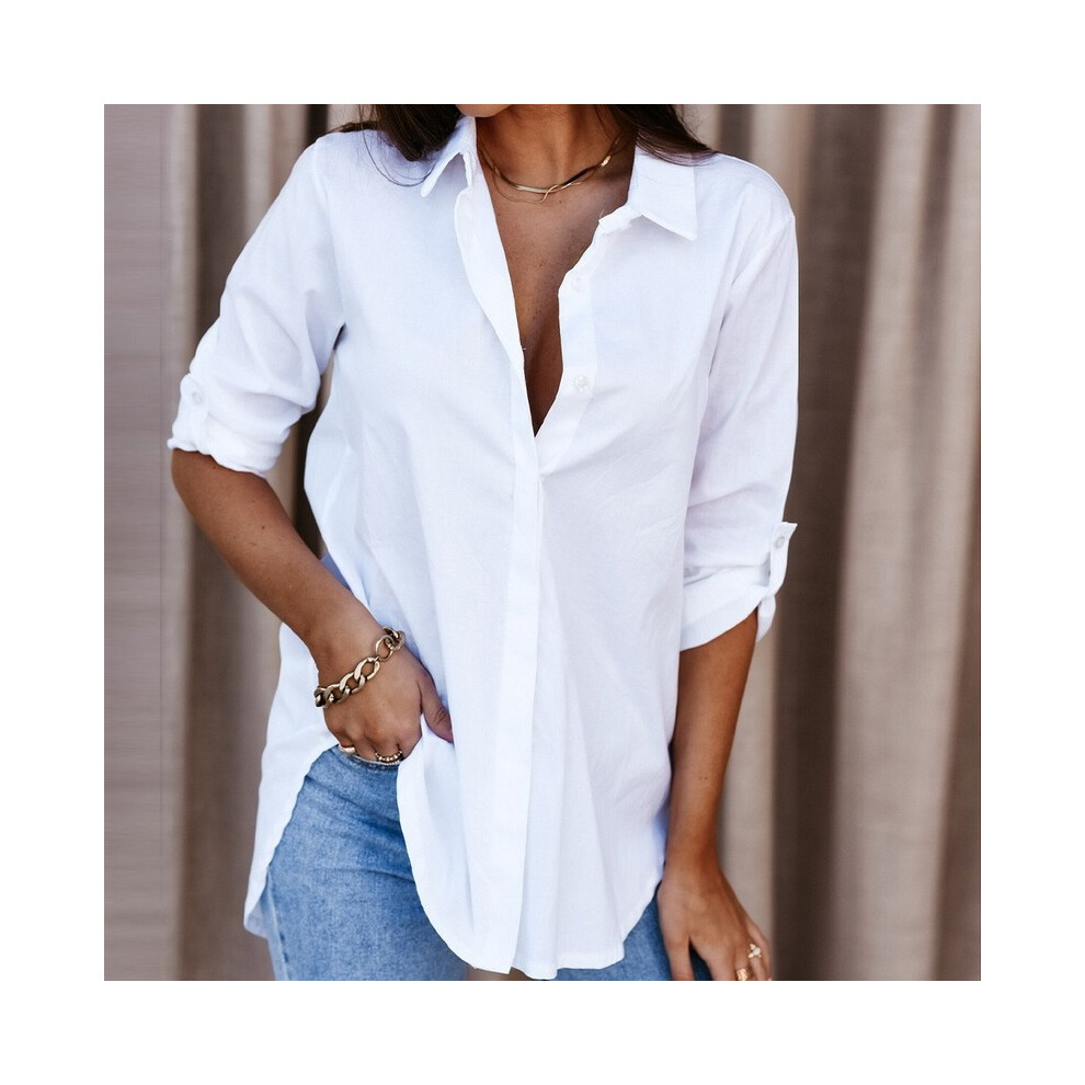 (A, L) Women Korean Fashion Casual White Shirts Tops 2022 Spring Summer Oversized Blouses Female Plain Loose Shirts  Daily Streetwear