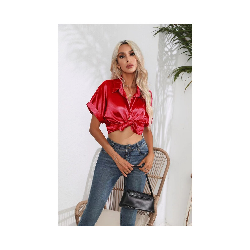 Maxpower (B, Xxl) Summer Trend Fashion Women's Casual Elegant Satin Long Sleeved Shirt Office Women's Shirts And Blouses Slim Femal Clothes